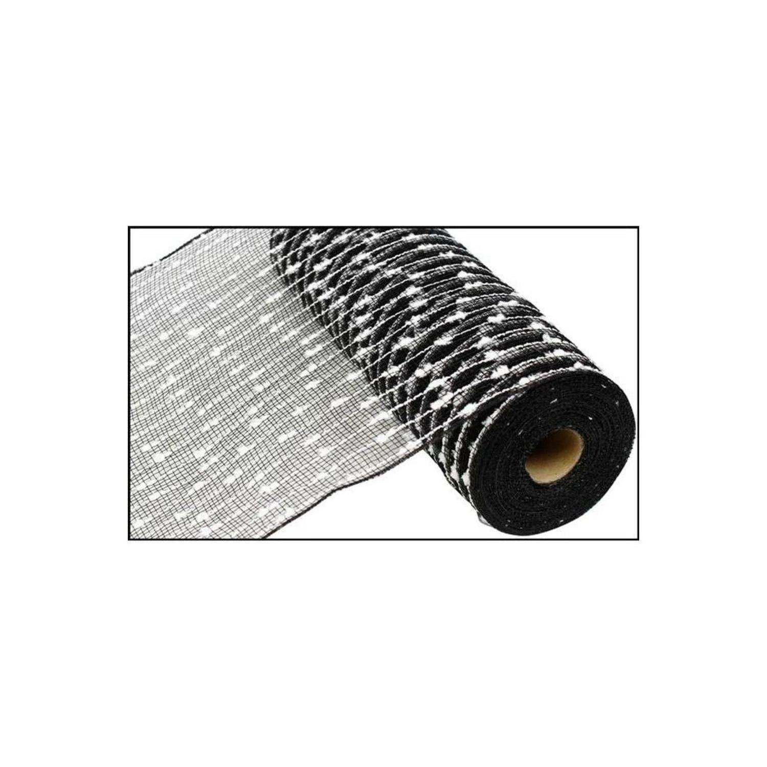 10" Snowball Deco Mesh Ribbon: Black & White (10 Yards)