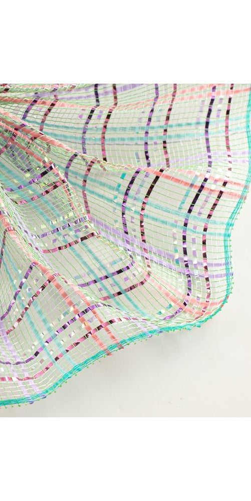 10" Vertical Foil Plaid Mesh: Lime/Pink/Blue/Lavender - Michelle's aDOORable Creations - Poly Deco Mesh