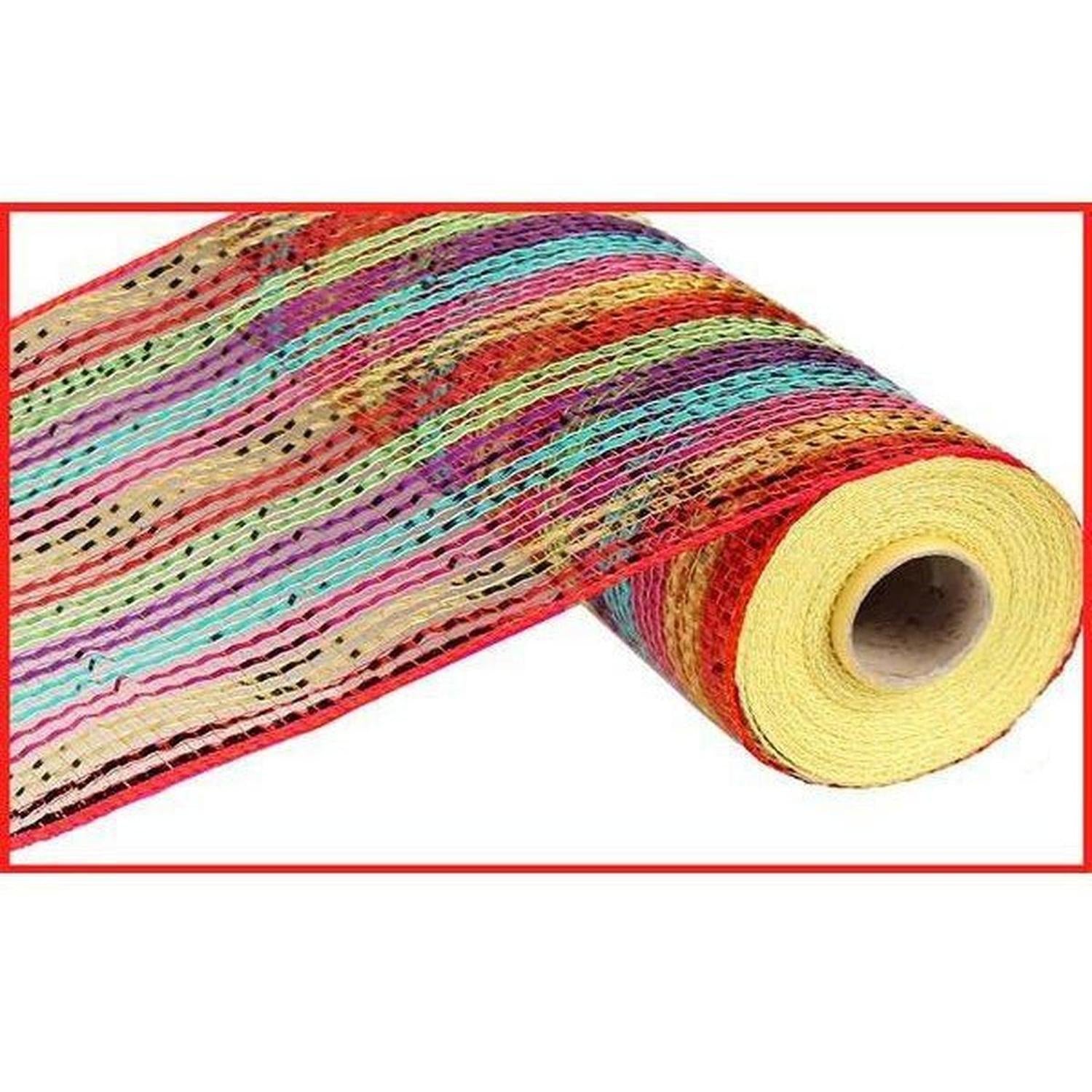 Shop For 10" Wide Foil Stripes Poly Deco Mesh Ribbon: Bright Multi (10 Yards) at Michelle's aDOORable Creations
