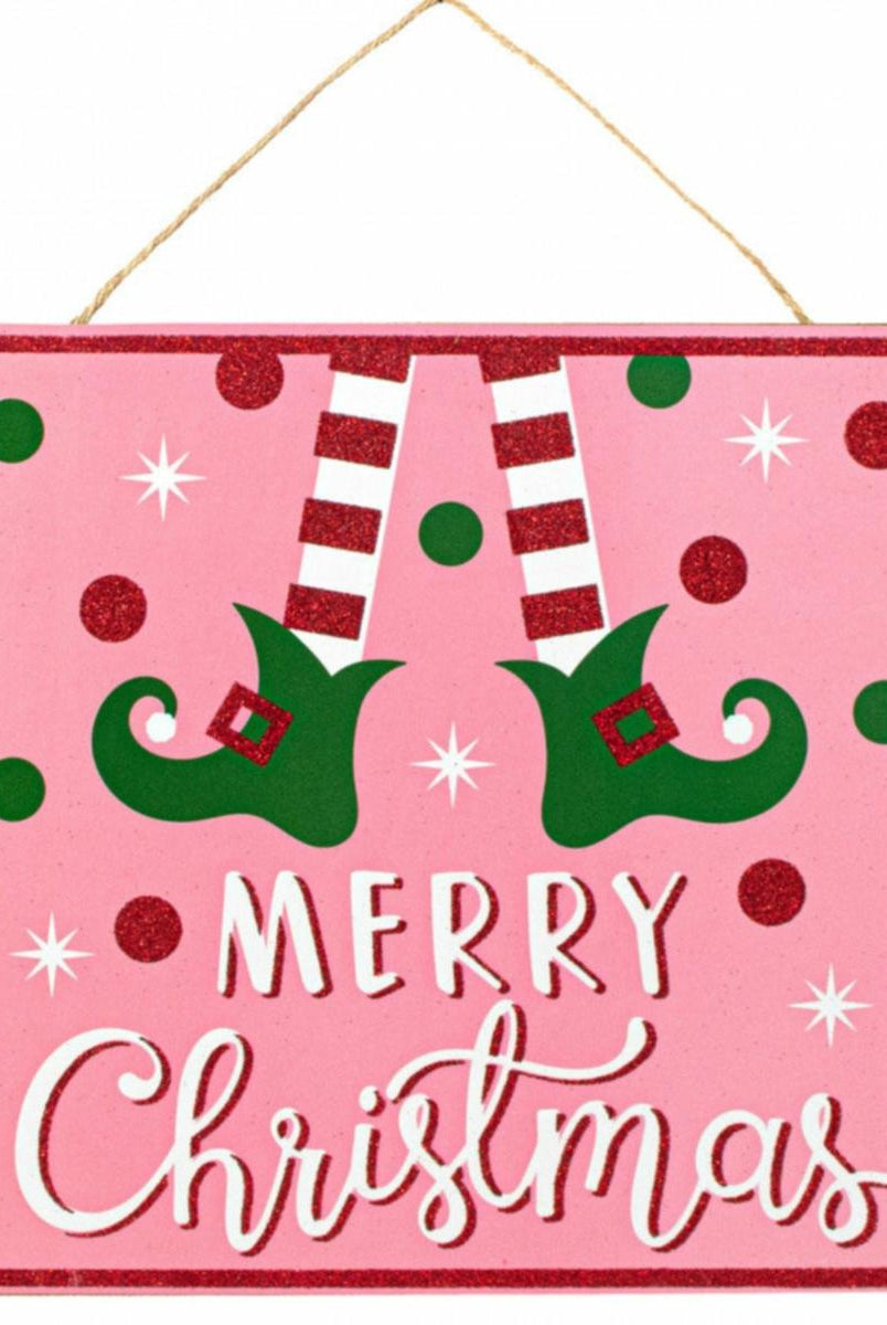 Shop For 10" Wooden Elf Sign: Pink Merry Christmas at Michelle's aDOORable Creations