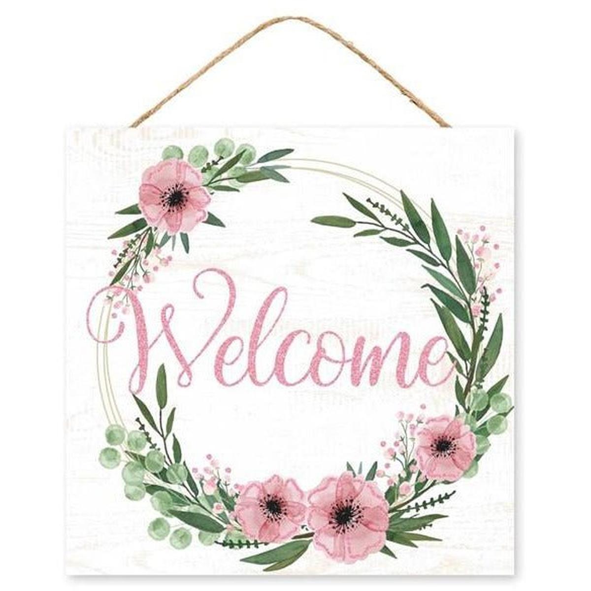 Shop For 10" Wooden Sign: Welcome Floral (White) at Michelle's aDOORable Creations