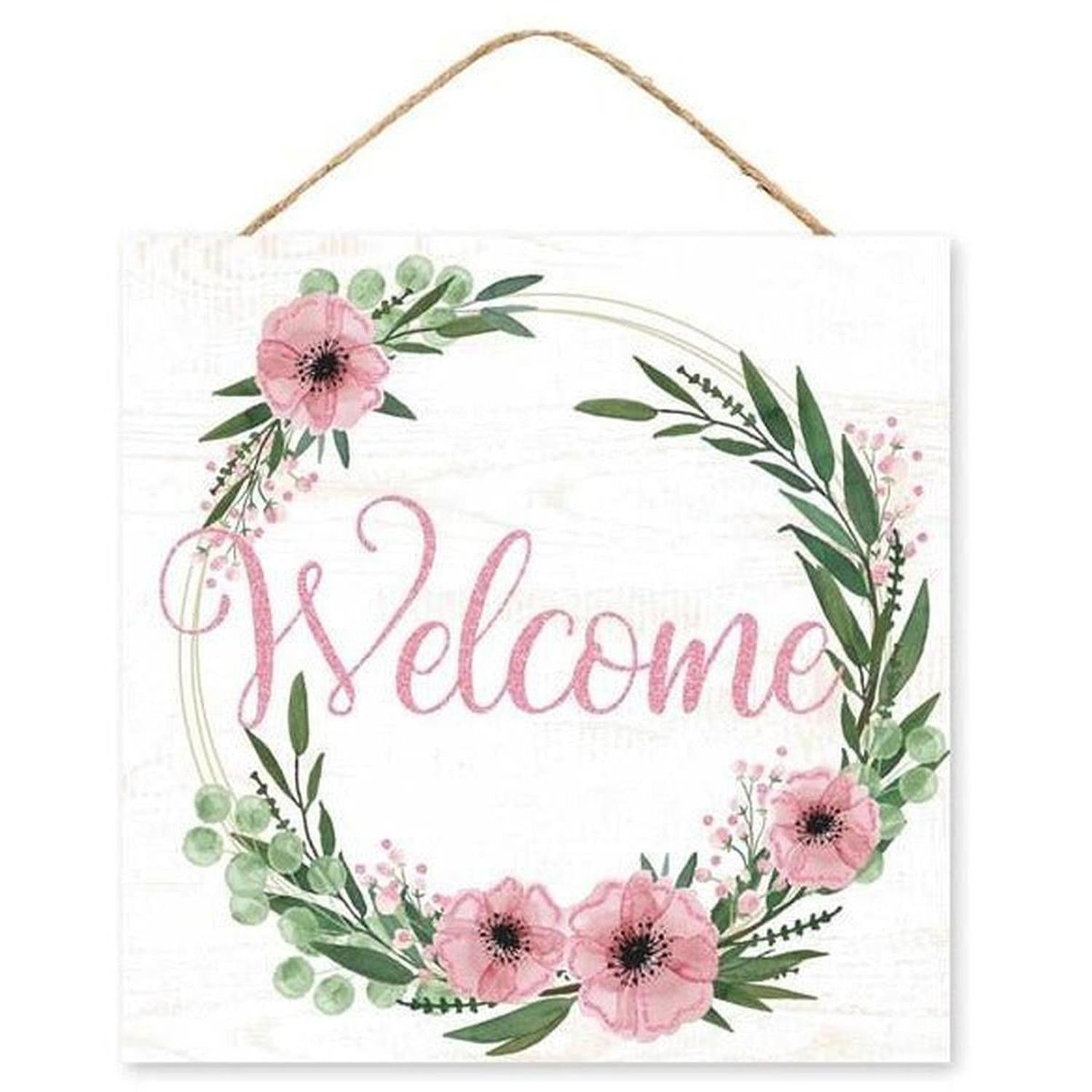Shop For 10" Wooden Sign: Welcome Floral (White) at Michelle's aDOORable Creations