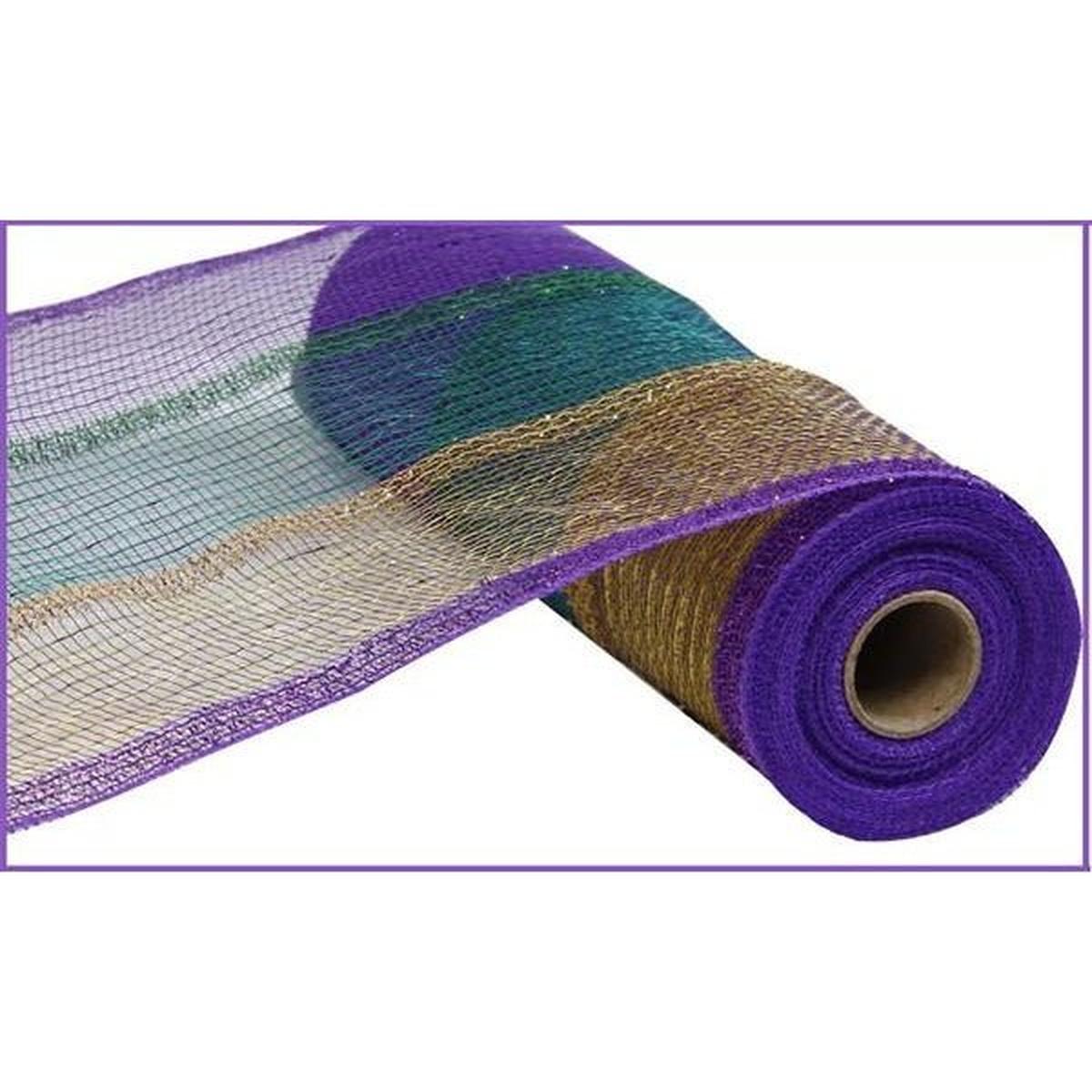 Shop For 10.25" Poly Deco Tinsel Mesh Ribbon: Mardi Gras Stripe (10 Yards) at Michelle's aDOORable Creations