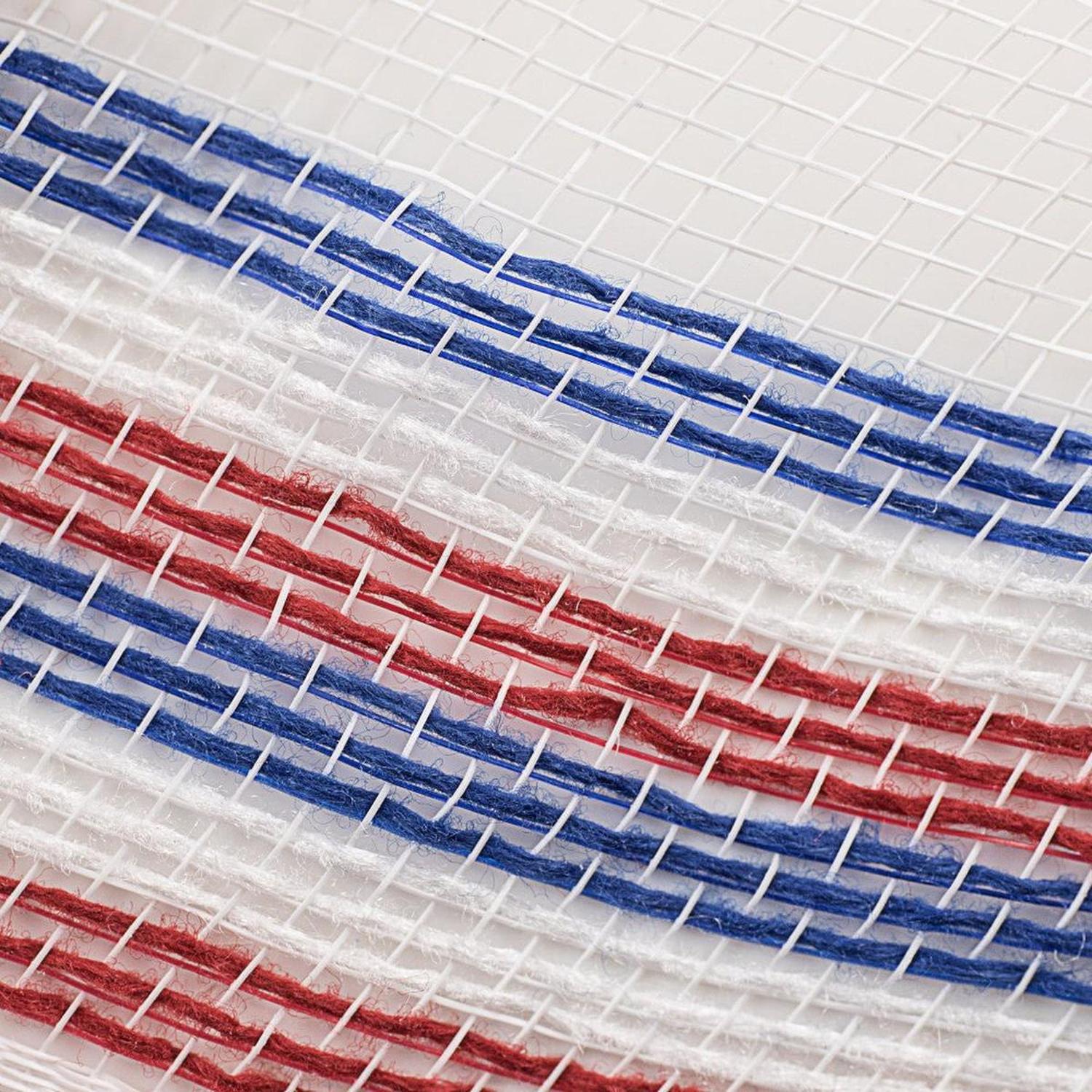 Shop For 10.5" Border Stripe Faux Jute Mesh Ribbon: White/Red/Blue (10 Yards) at Michelle's aDOORable Creations
