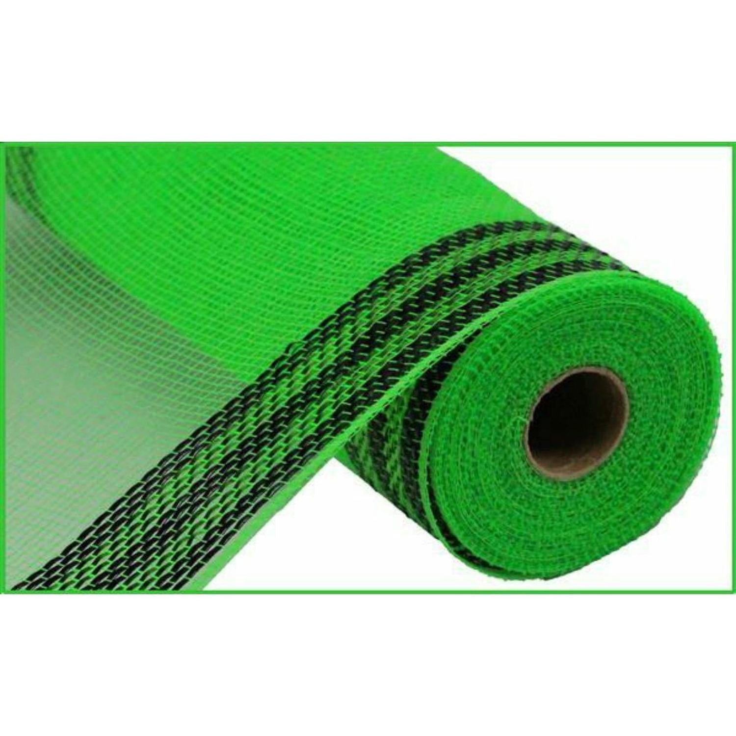 10.5" Border Stripe Metallic Mesh Ribbon: Lime/Black (10 Yards)