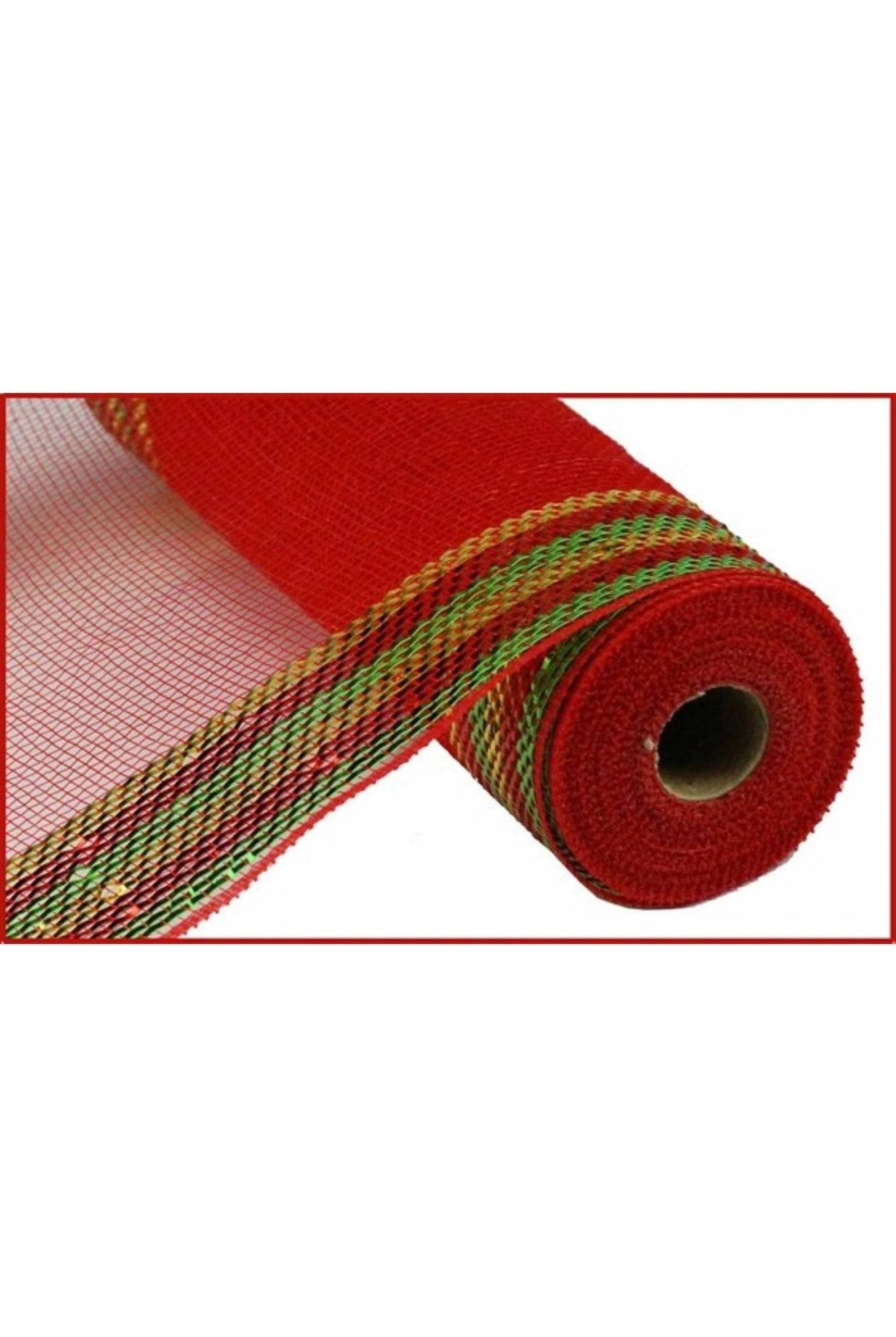 10.5" Border Stripe Metallic Mesh: Red/Lime/Gold (10 Yards) - Michelle's aDOORable Creations - Poly Deco Mesh