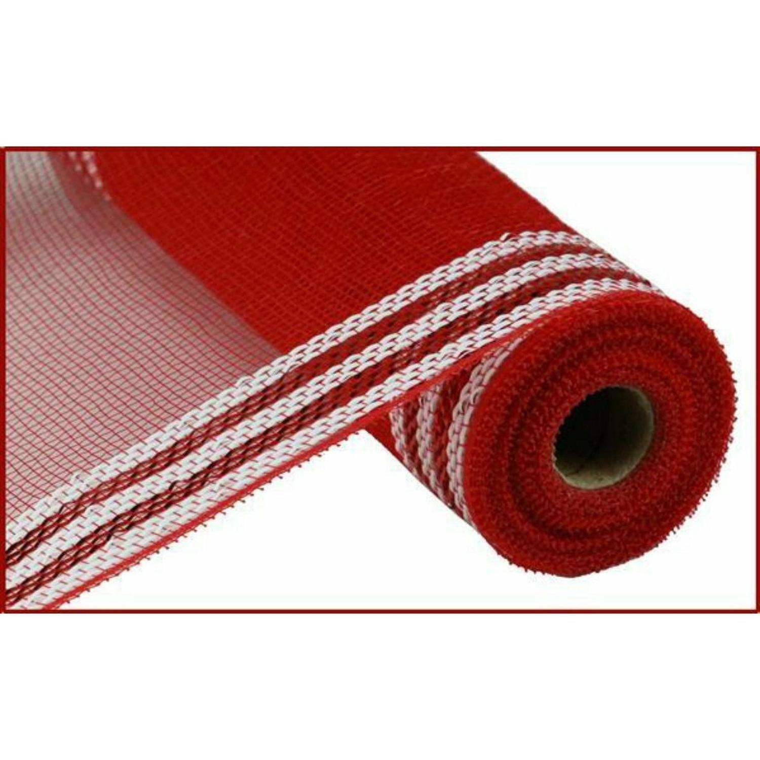10.5" Border Stripe Metallic Mesh Ribbon: Red/White (10 Yards)