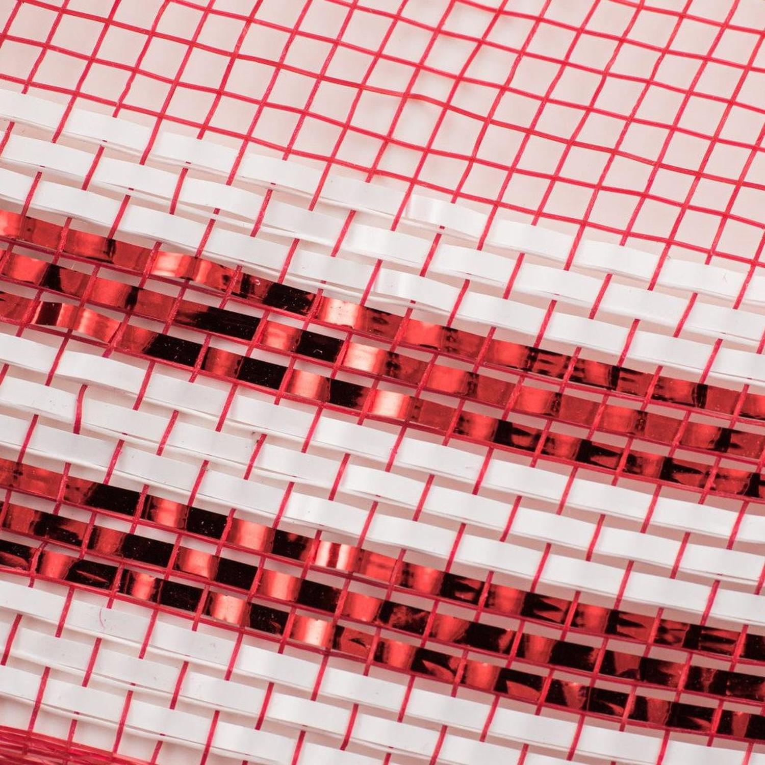 10.5" Border Stripe Metallic Mesh Ribbon: Red/White (10 Yards)