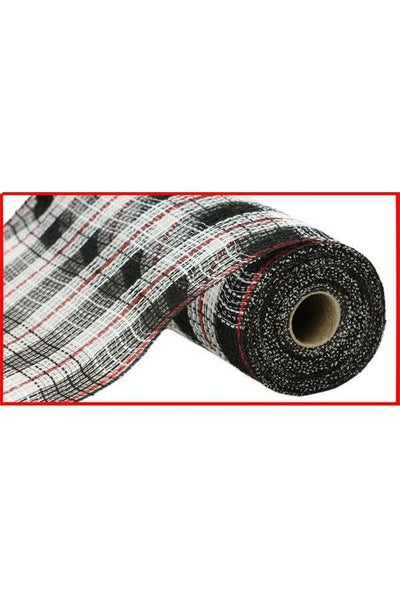 10.5" Faux Jute Check Foil Mesh: Black/Red (10 Yards) - Michelle's aDOORable Creations - Poly Deco Mesh