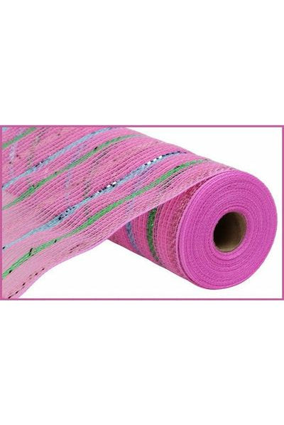 10.5" Metallic Poly Faux Jute Stripe Mesh: Pink (10 Yards) - Michelle's aDOORable Creations - Poly Deco Mesh