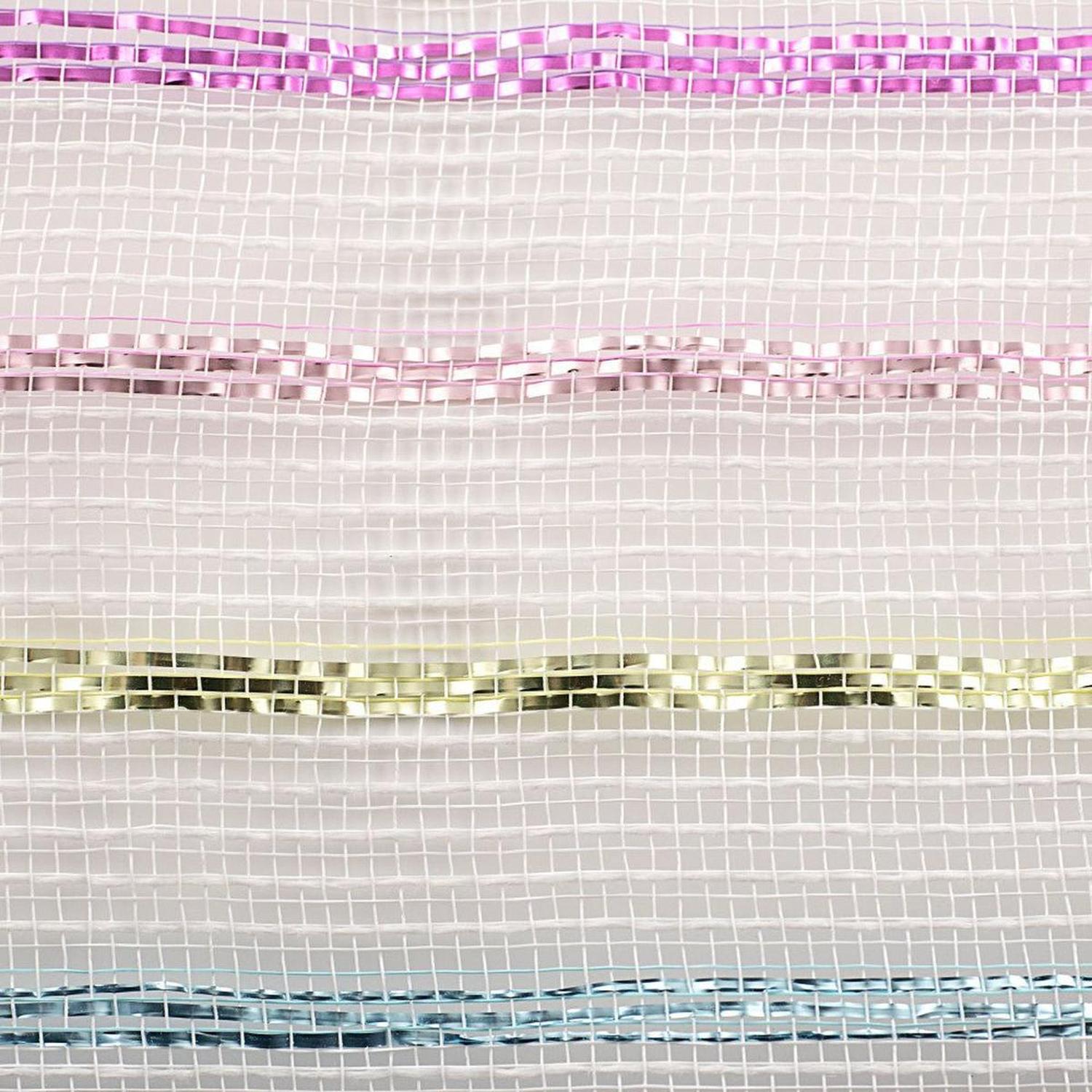 10.5" Poly Jute Matte Stripe Mesh Ribbon: Metallic Pastel Stripes (10 Yards)