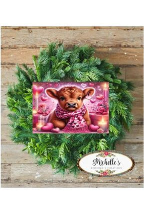 10in Waterproof Sign: Valentine Baby Highland Cow - Michelle's aDOORable Creations - Signature Signs