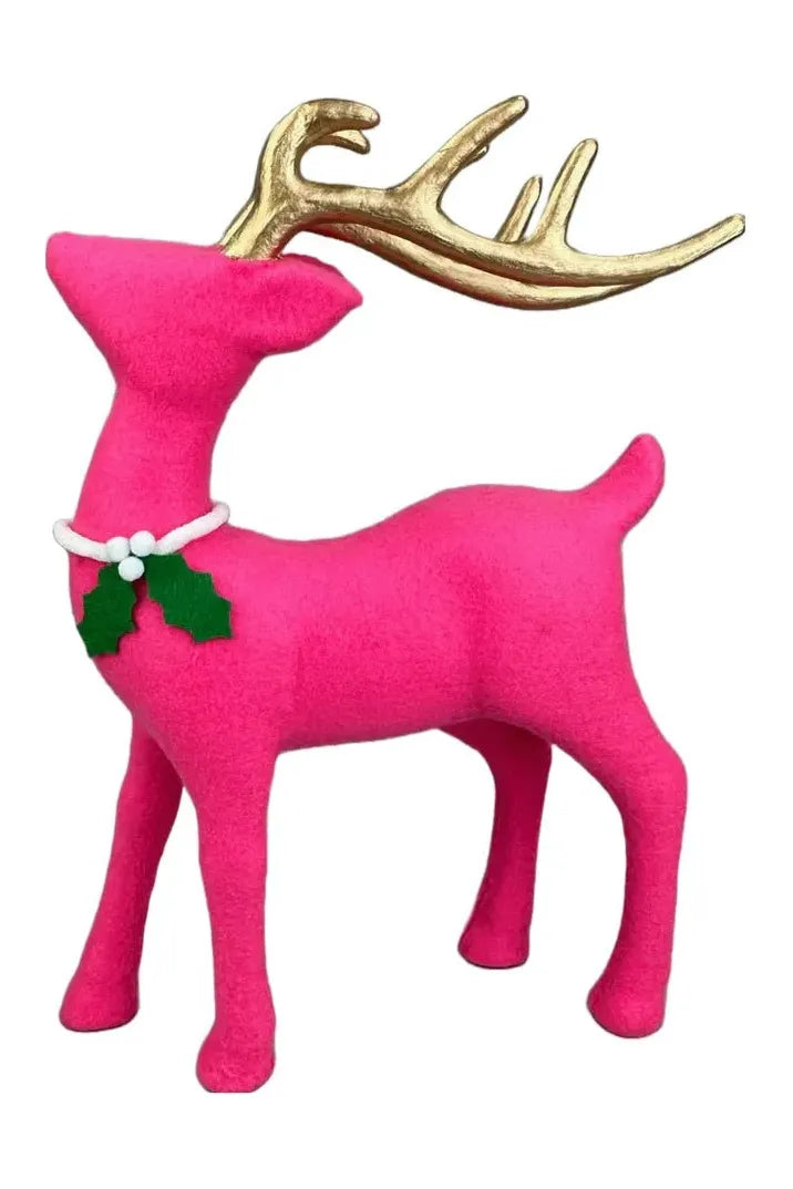 12" Flocked Deer: Pink - Michelle's aDOORable Creations - Holiday Ornaments