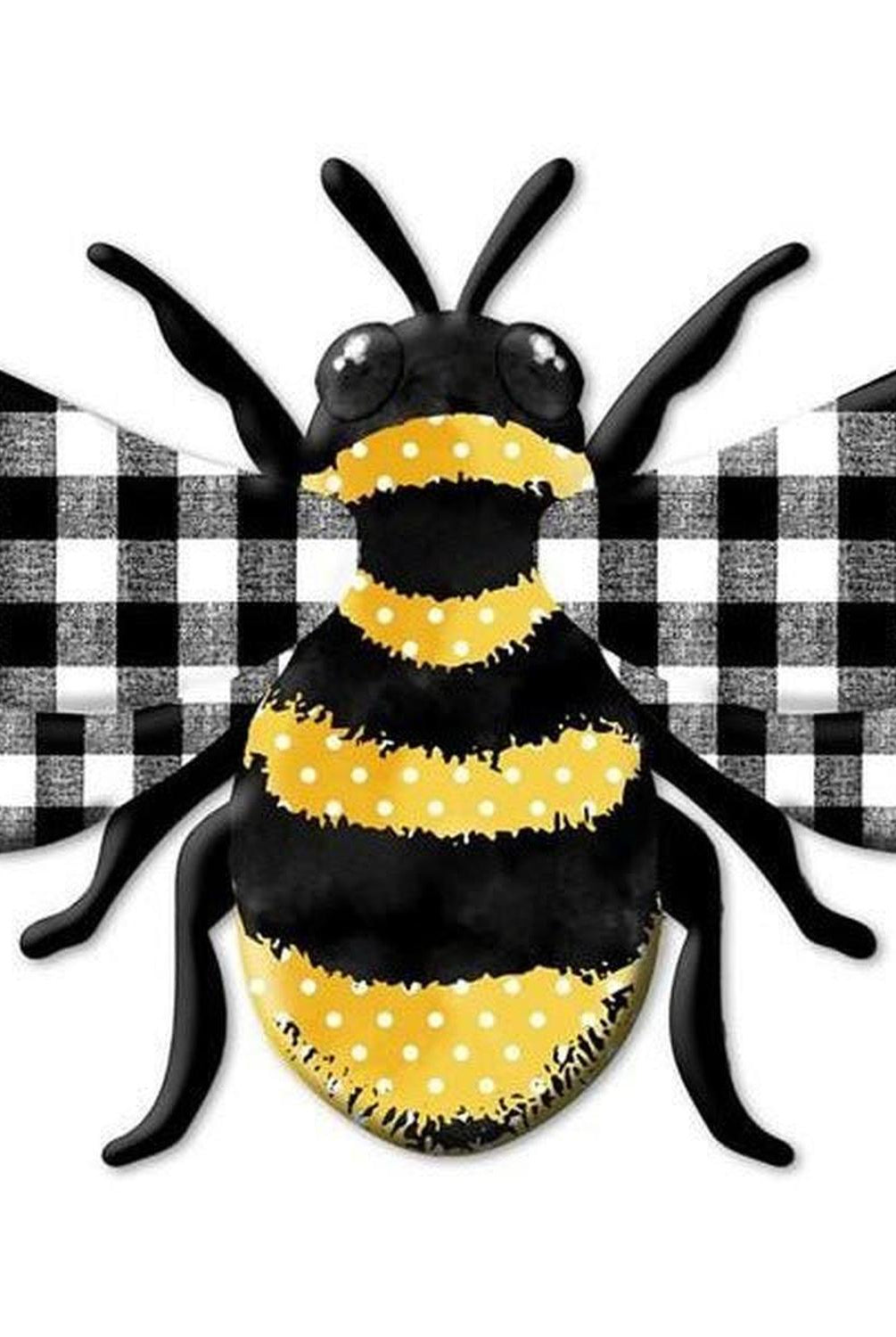 12" Metal Embossed Bee Hanger: Plaid Check