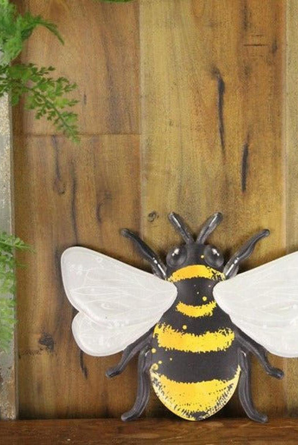 12" Metal Embossed Bee Hanger: White