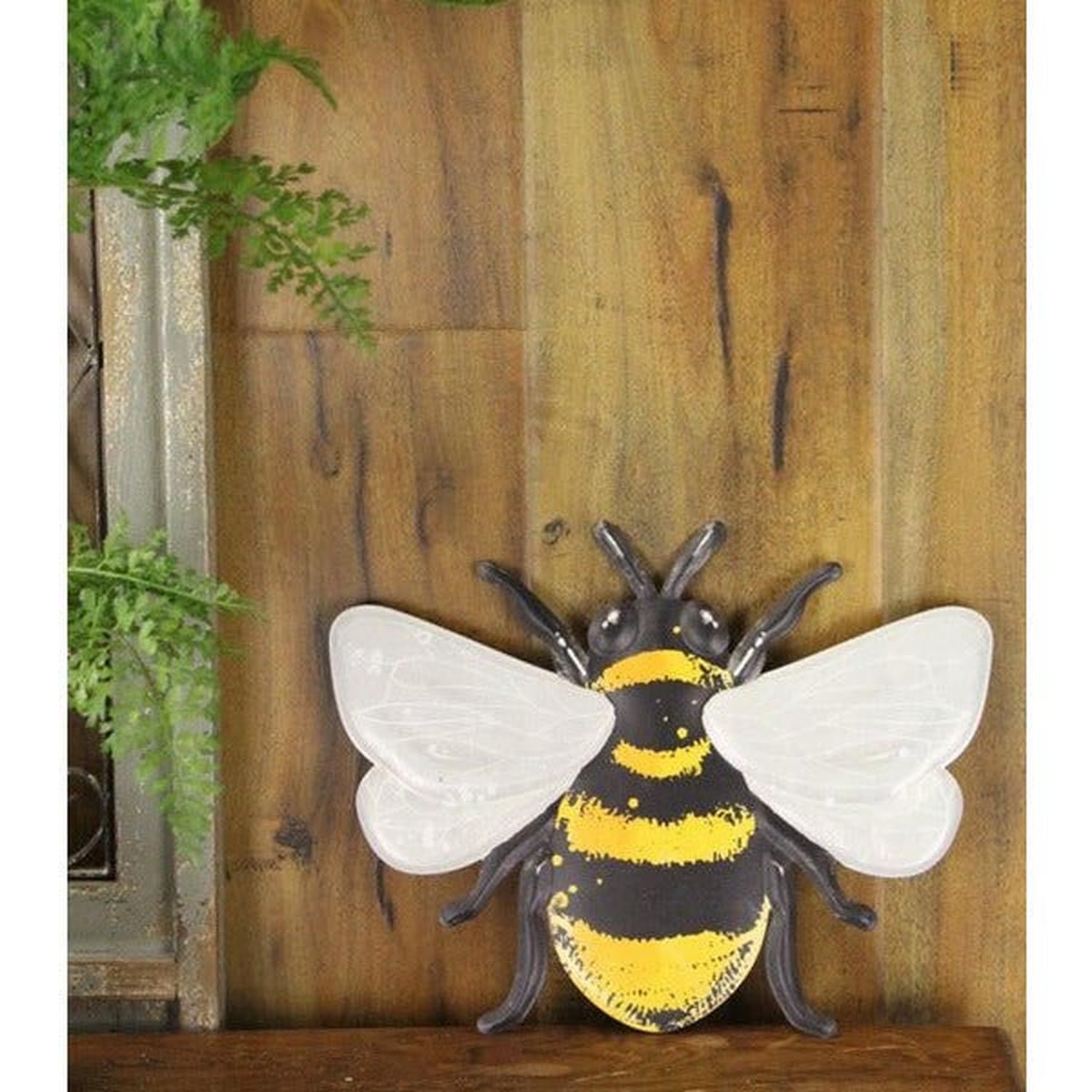 Shop For 12" Metal Embossed Bee Hanger: White at Michelle's aDOORable Creations