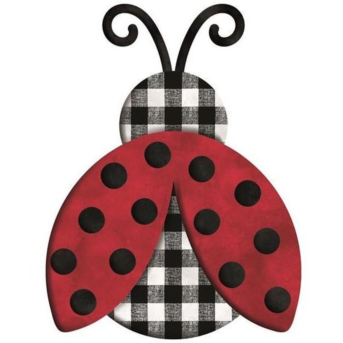 Shop For 12" Metal Embossed Ladybug Hanger: Plaid Check at Michelle's aDOORable Creations
