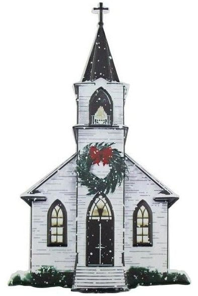 12" Metal Embossed Sign: Winter Church - Michelle's aDOORable Creations - Wooden/Metal Signs