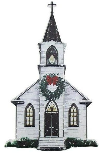 Shop For 12" Metal Embossed Sign: Winter Church at Michelle's aDOORable Creations