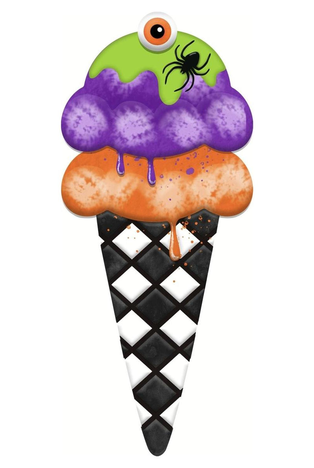 12" Metal Halloween Ice Cream Cone Sign
