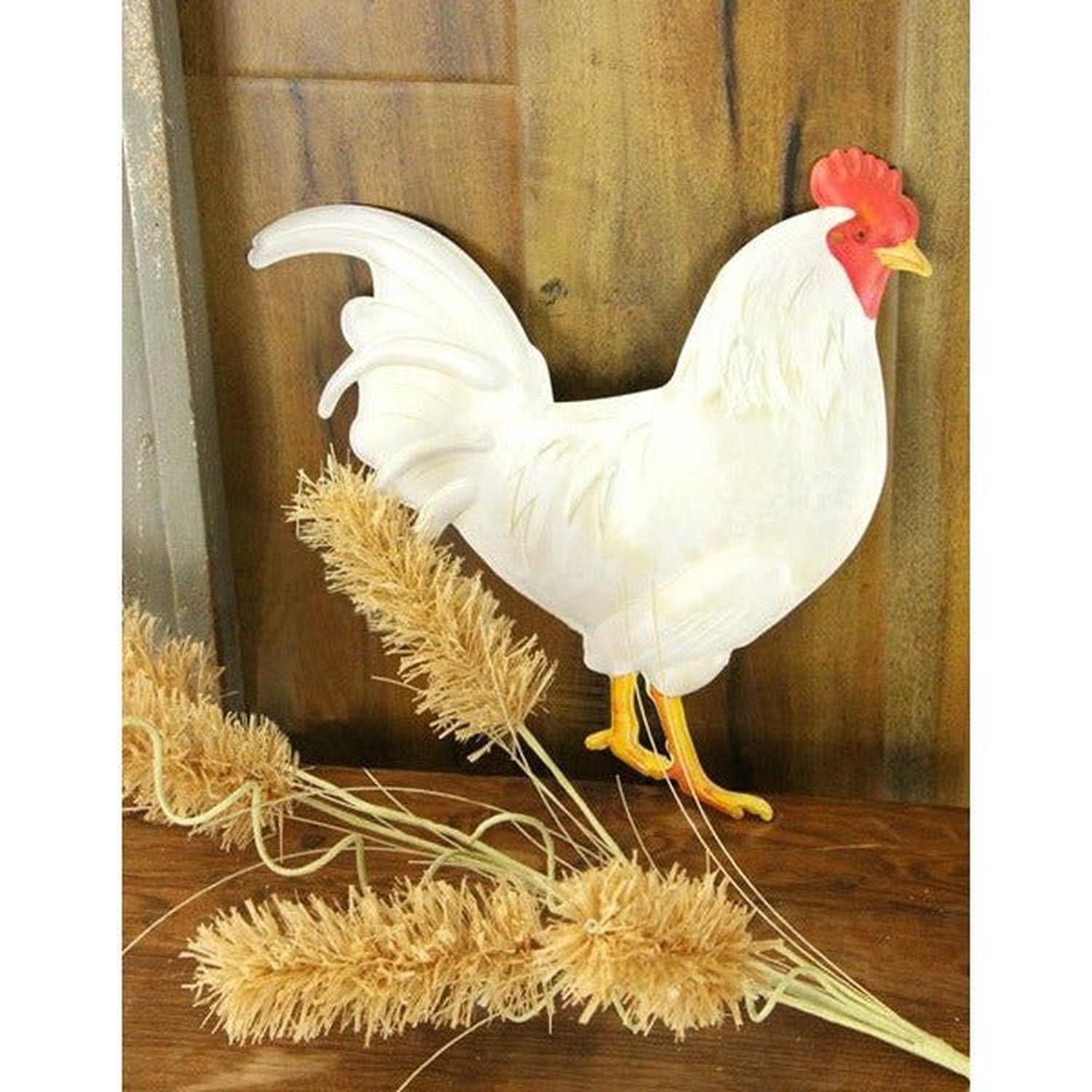 12" Metal Rooster Hanger: White