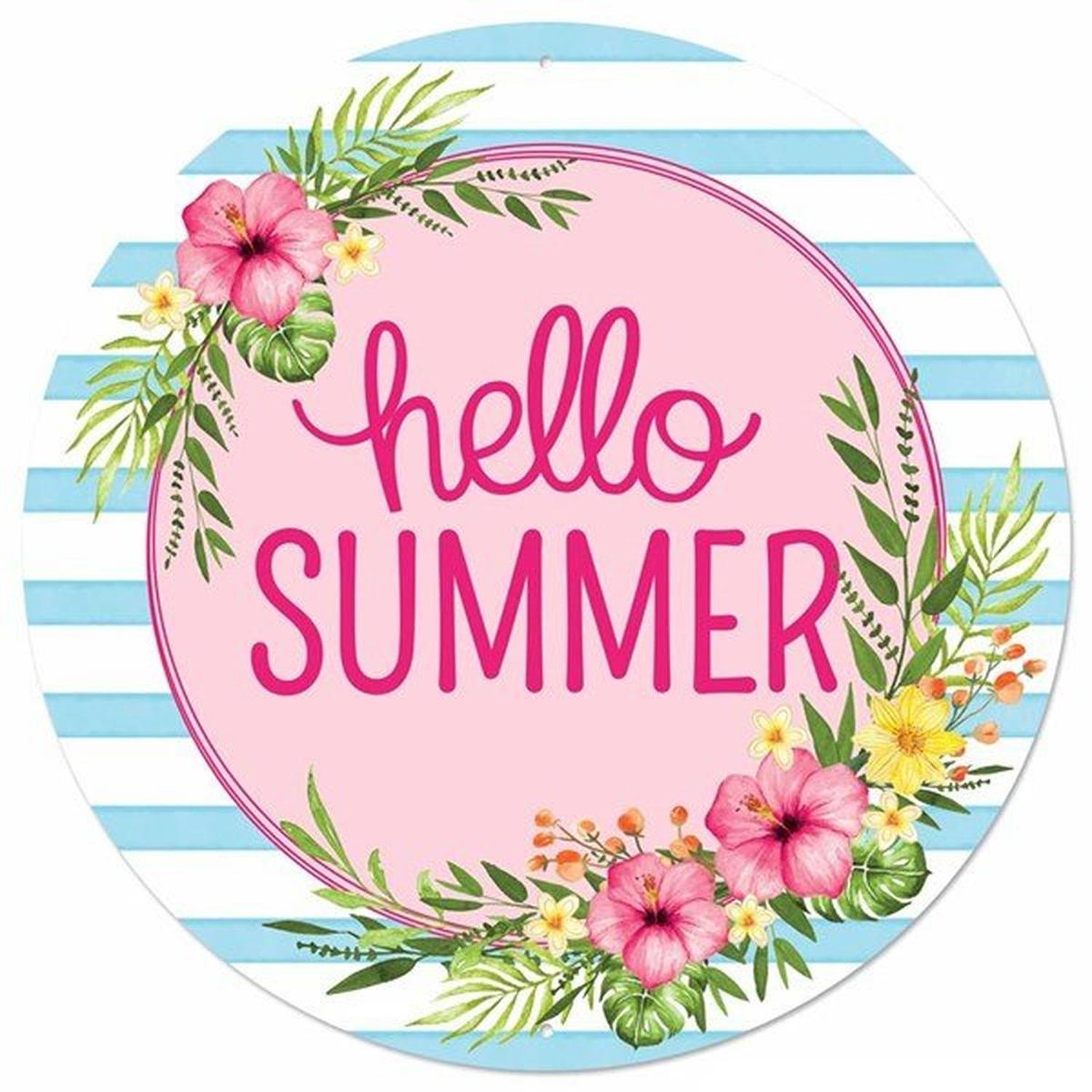 Shop For 12" Metal Sign: Hello Summer Floral at Michelle's aDOORable Creations