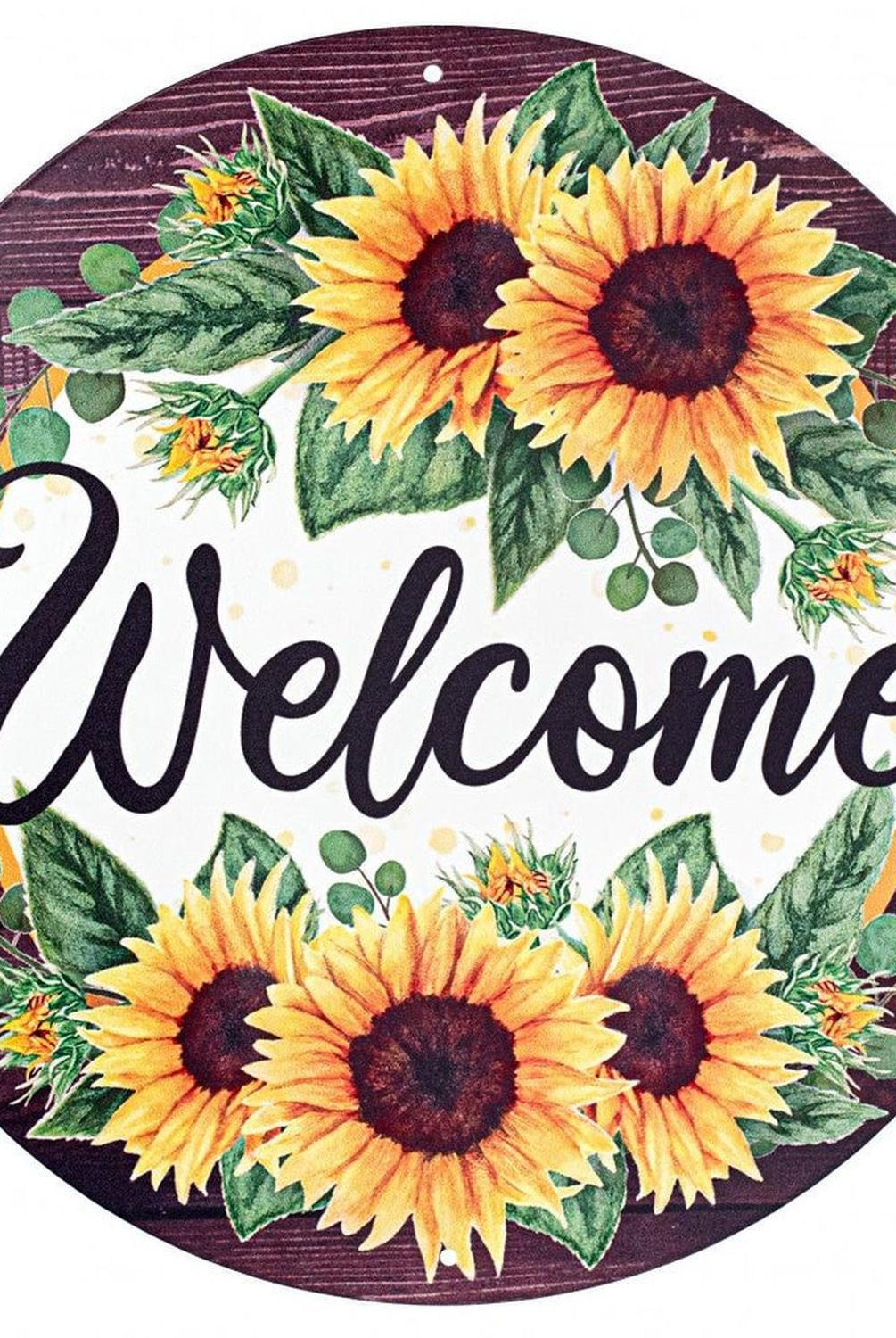 12" Metal Sign: Sunflower Welcome Wood