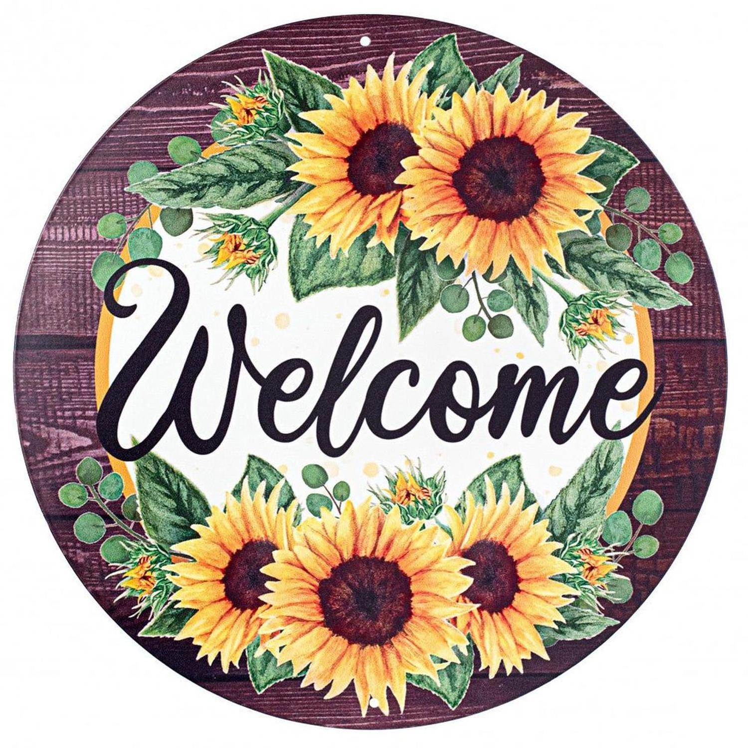 Shop For 12" Metal Sign: Sunflower Welcome Wood at Michelle's aDOORable Creations