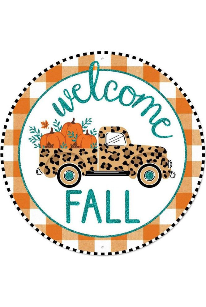 12" Metal Sign: Welcome Fall Leopard Truck - Michelle's aDOORable Creations - Wreath Enhancement