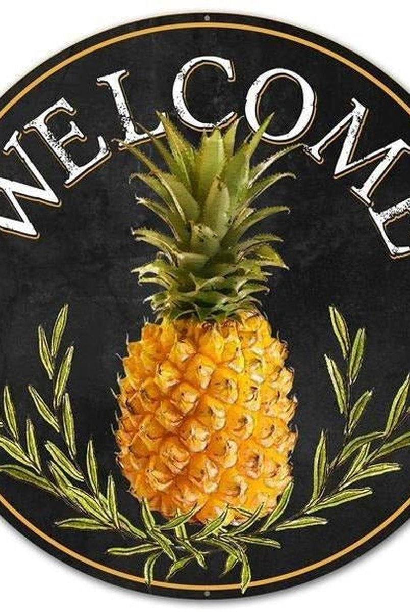 Shop For 12" Round Metal Sign: Welcome Pineapple at Michelle's aDOORable Creations