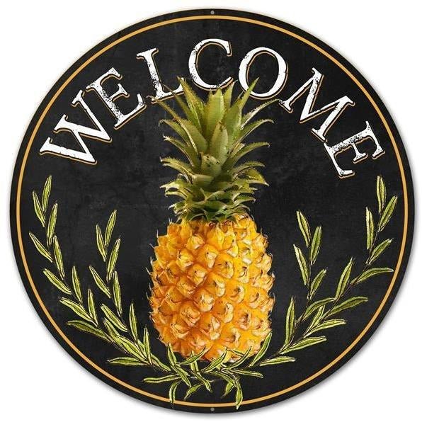 Shop For 12" Round Metal Sign: Welcome Pineapple at Michelle's aDOORable Creations
