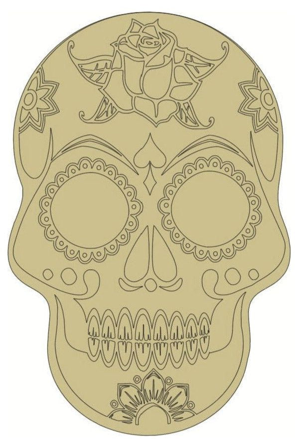 12" Sugar Skull (Rose Head) Wood Cutout - Unfinished Wood - Michelle's aDOORable Creations - Unfinished Wood Cutouts