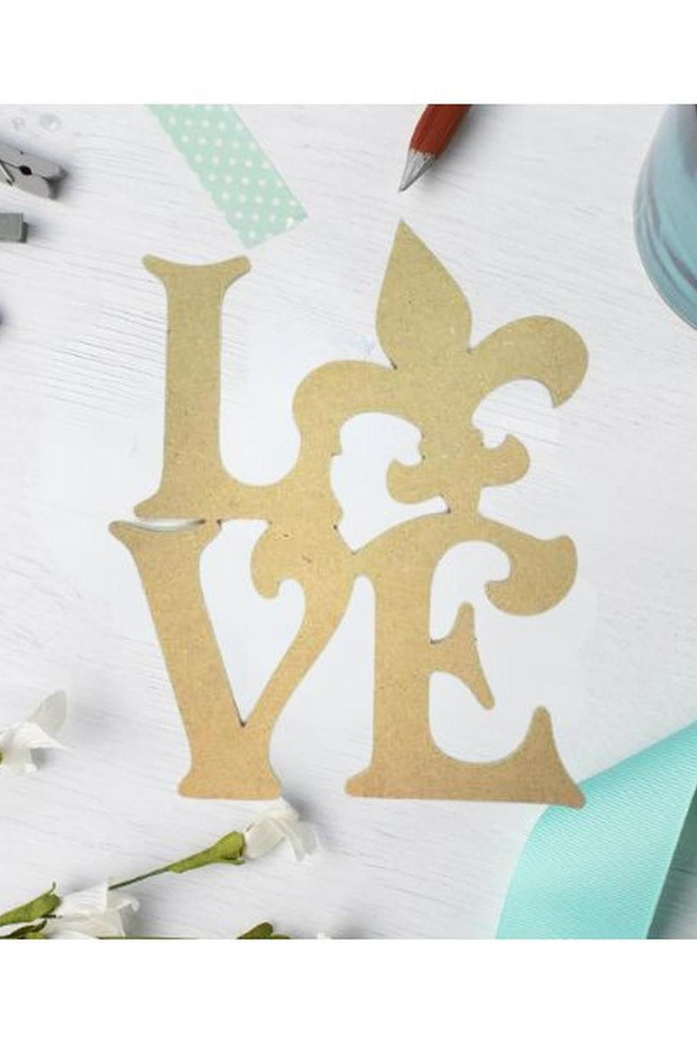 12" Unpainted MDF Love Fleur De Lis Wood Cutout