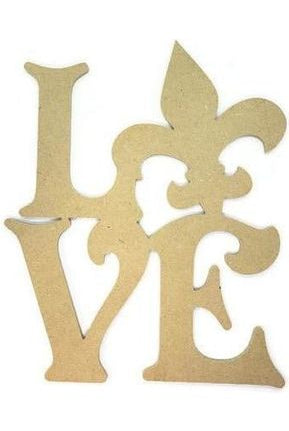 12" Unpainted MDF Love Fleur De Lis Wood Cutout - Michelle's aDOORable Creations - Unfinished Wood Cutouts