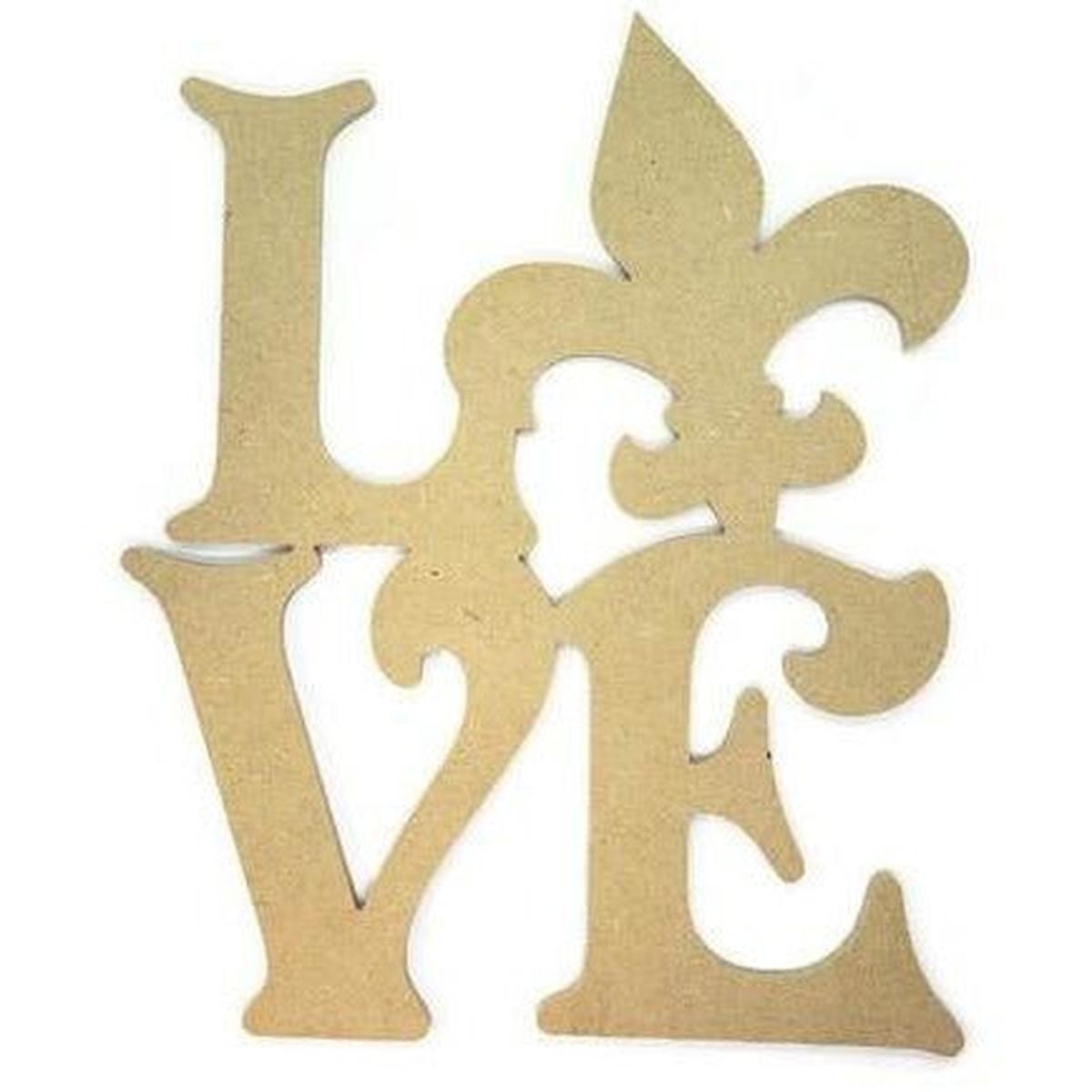 Shop For 12" Unpainted MDF Love Fleur De Lis Wood Cutout at Michelle's aDOORable Creations