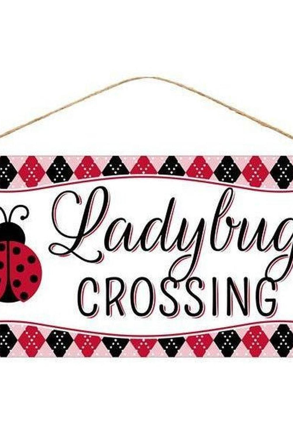 12" Wood Sign: Ladybug Crossing