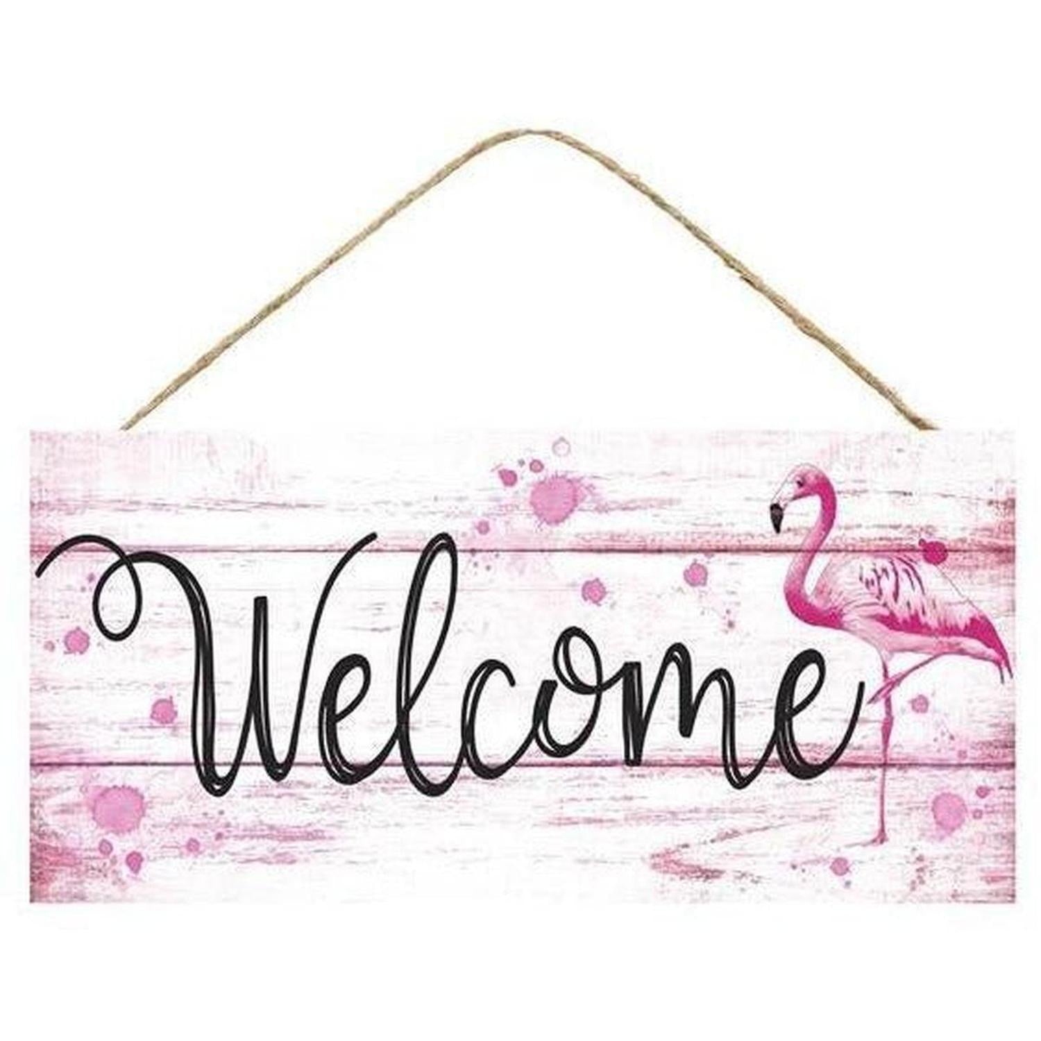 Shop For 12" Wooden Sign: Flamingo Welcome at Michelle's aDOORable Creations