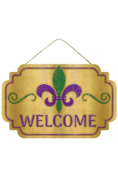 12" Wooden Sign: Mardi Gras Welcome - Michelle's aDOORable Creations - Wooden/Metal Signs