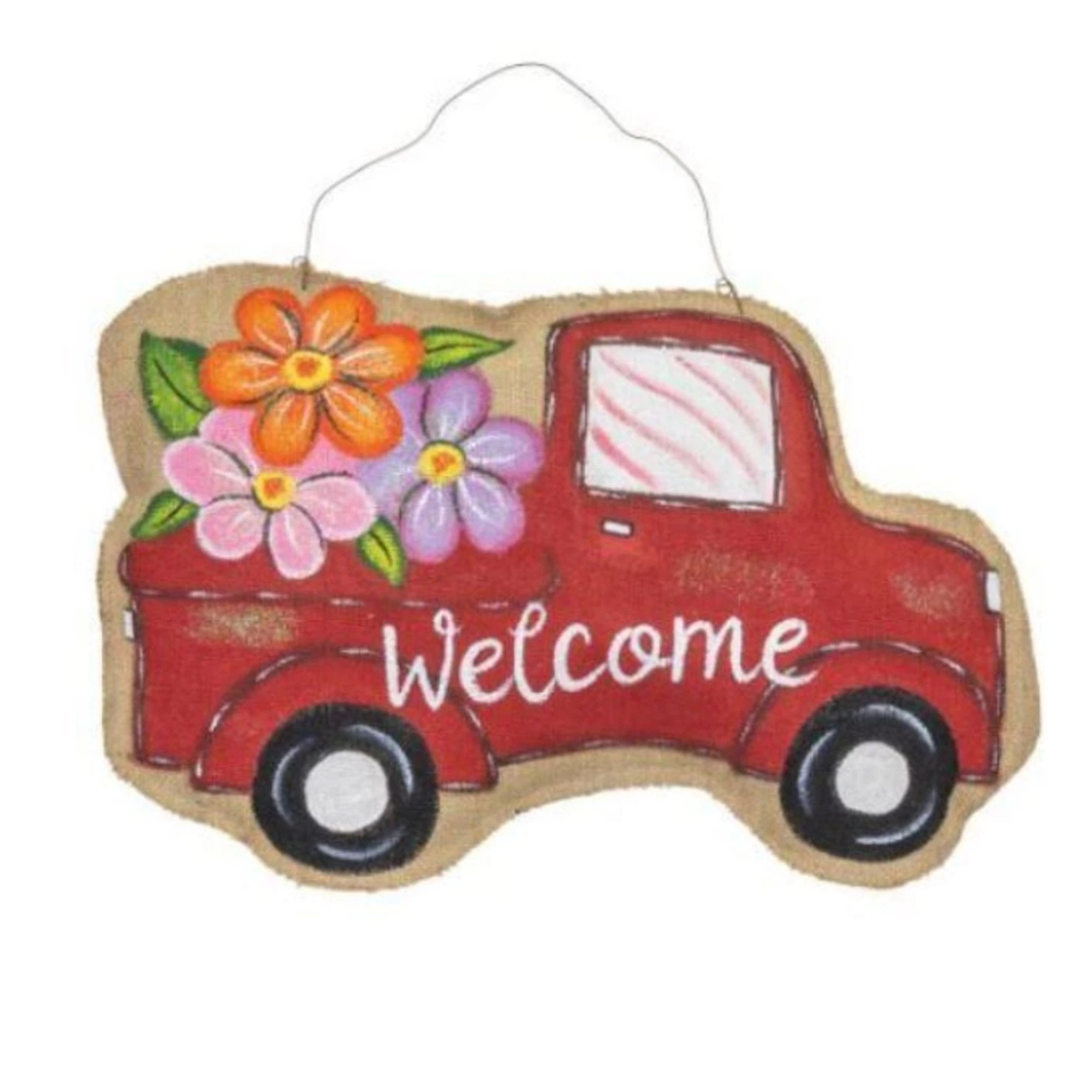 Shop For 13" Floral Burlap Welcome Door Hanger: Red at Michelle's aDOORable Creations