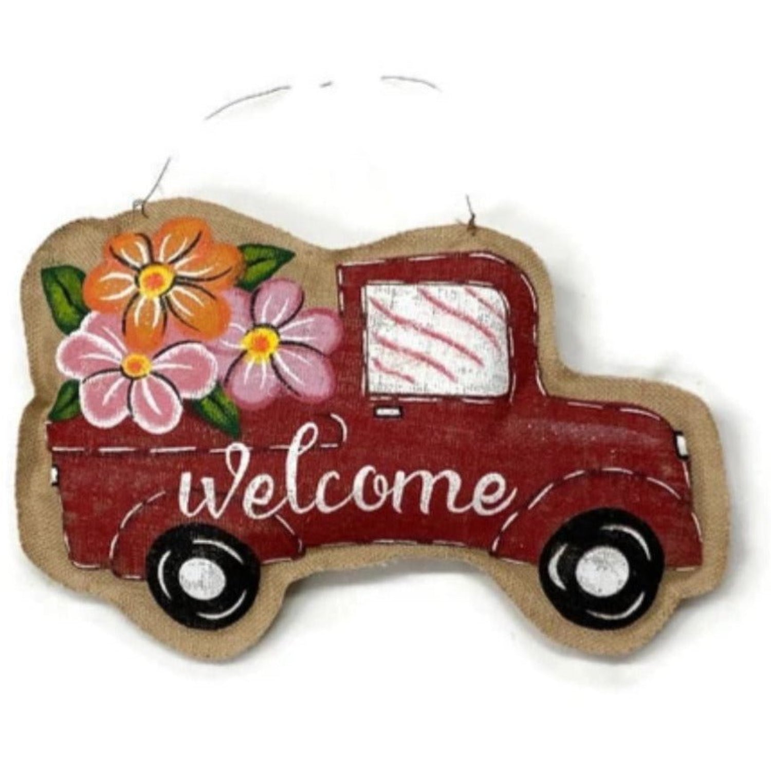 Shop For 13" Floral Burlap Welcome Door Hanger: Red at Michelle's aDOORable Creations