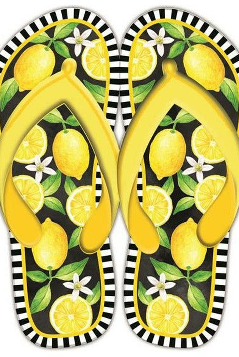 Shop For 13" Metal Embossed Flip Flops: Lemon Black at Michelle's aDOORable Creations