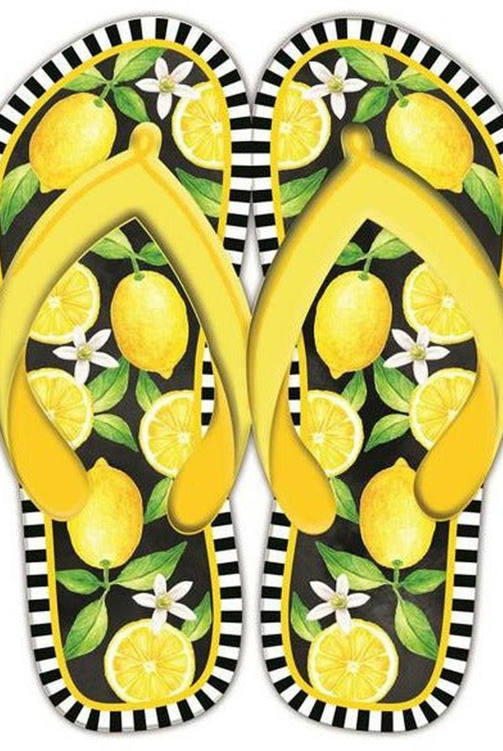 13" Metal Embossed Flip Flops: Lemon Black
