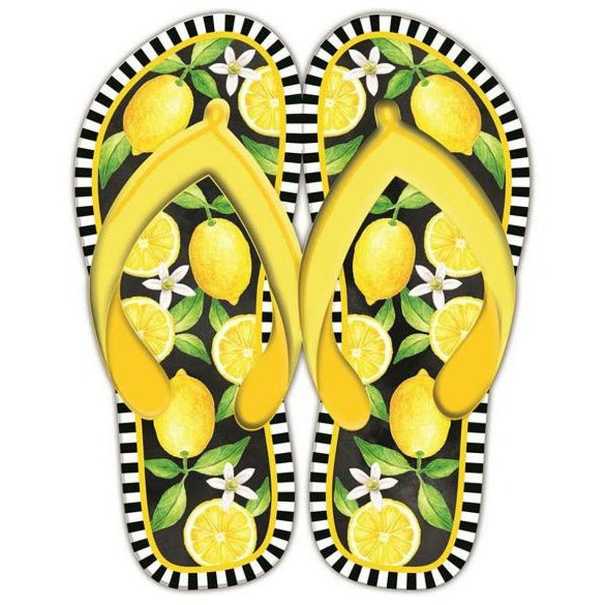 Shop For 13" Metal Embossed Flip Flops: Lemon Black at Michelle's aDOORable Creations