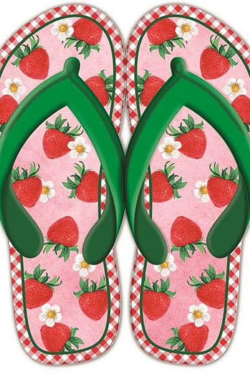 Shop For 13" Metal Embossed Flip Flops: Strawberry Gingham at Michelle's aDOORable Creations