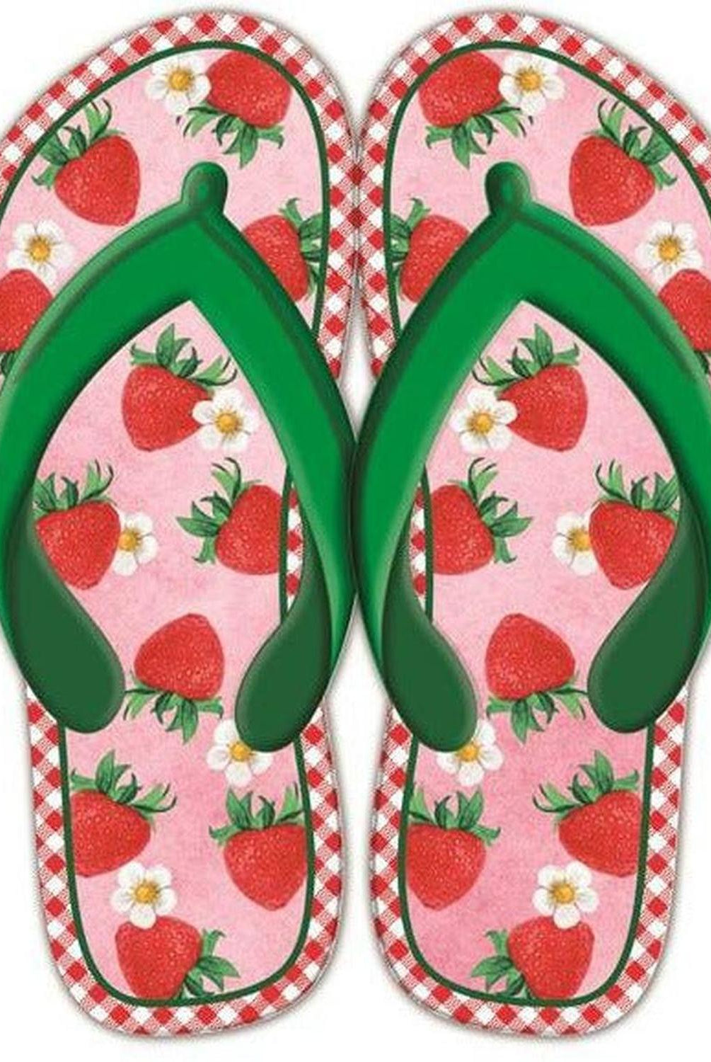 13" Metal Embossed Flip Flops: Strawberry Gingham
