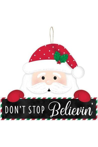 13" Wood Sign: Santa Don't Stop Believin - Michelle's aDOORable Creations - Wooden/Metal Signs