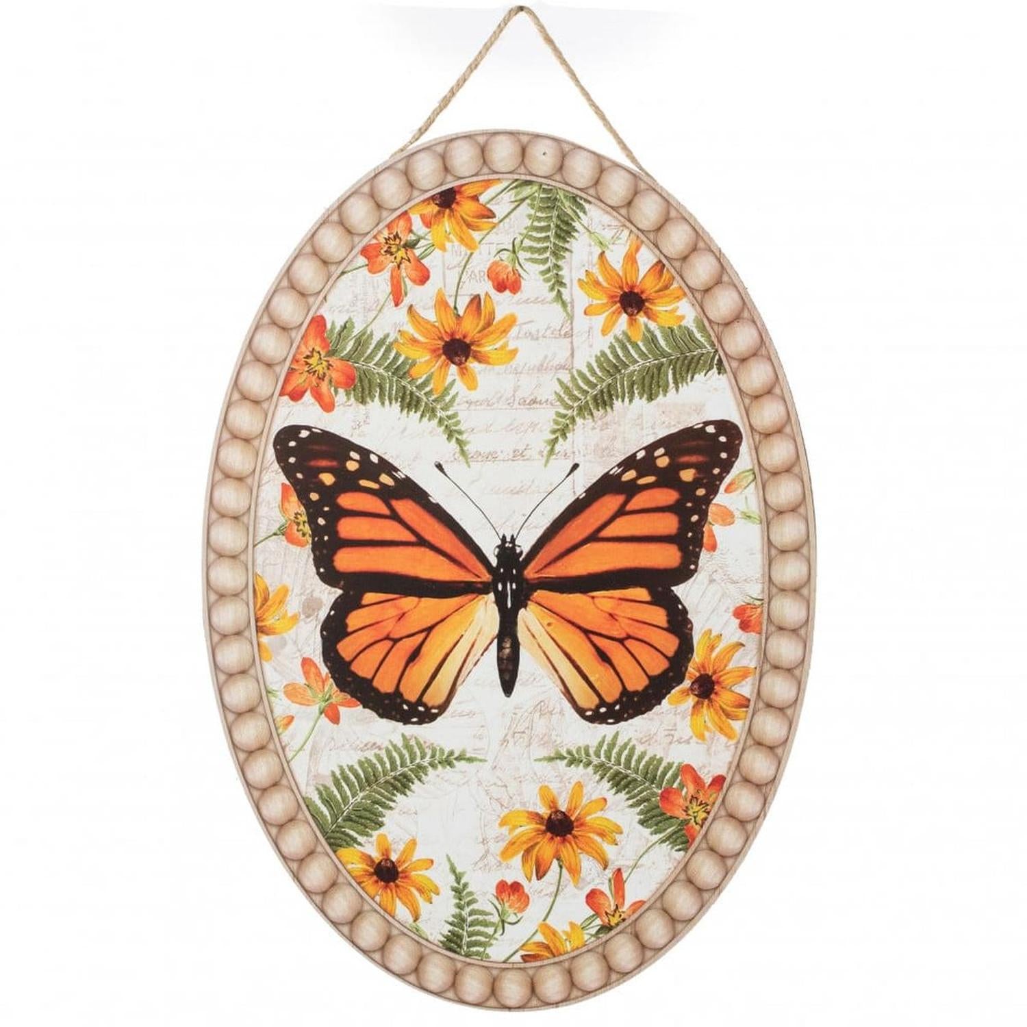 13" Wooden Oval Sign: Monarch Butterfly