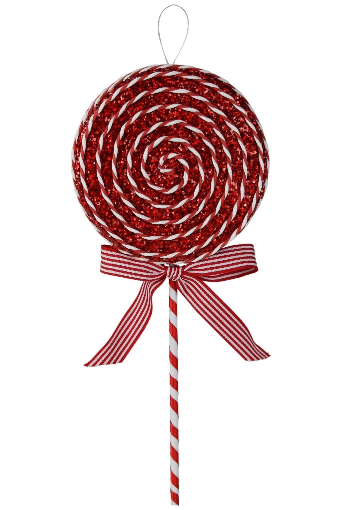 14" Glitter Lollipop Bow Pick: Red & White - Michelle's aDOORable Creations - Sprays and Picks