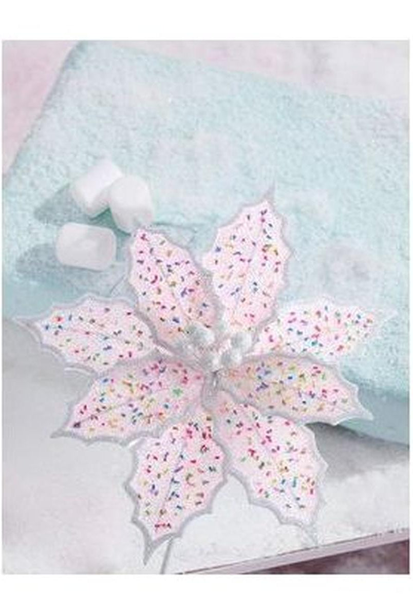 Shop For 14" Pink Frosted Poinsettia Pick at Michelle's aDOORable Creations