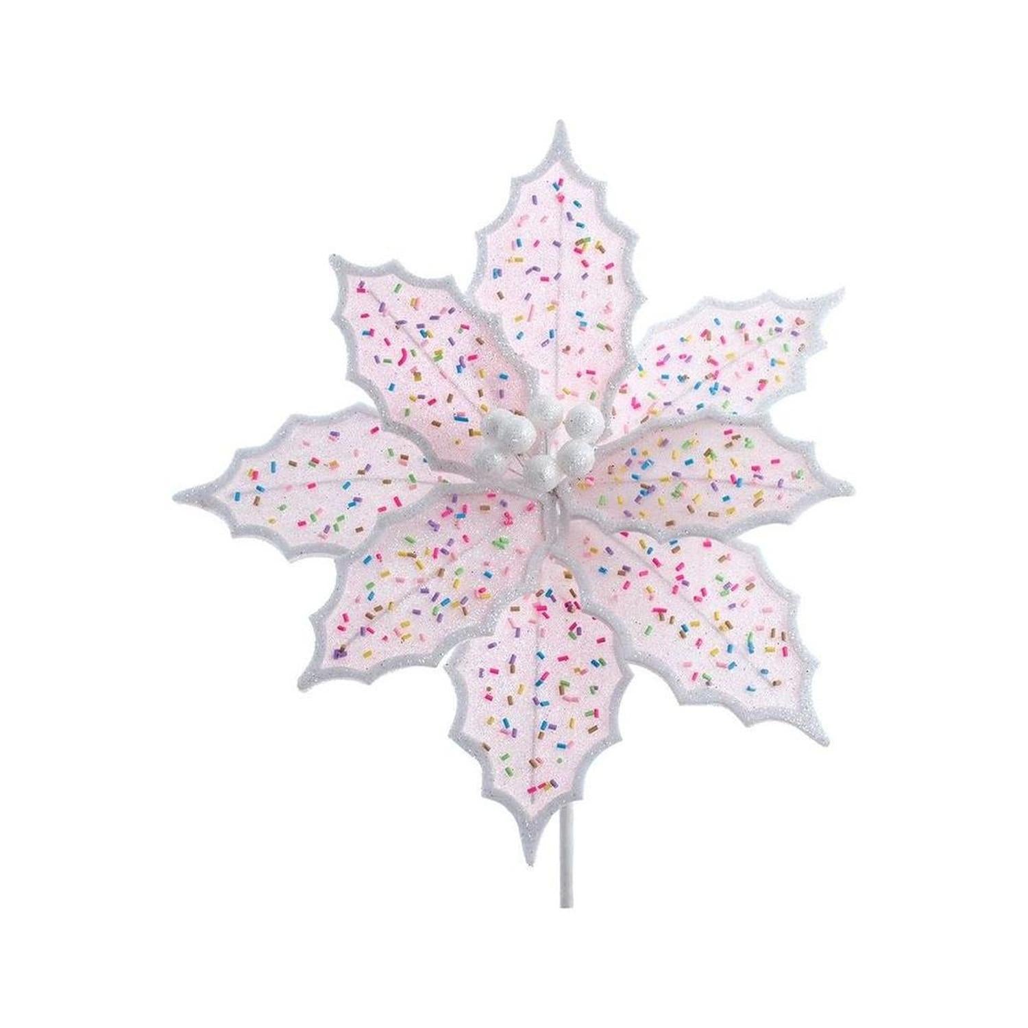 Shop For 14" Pink Frosted Poinsettia Pick at Michelle's aDOORable Creations